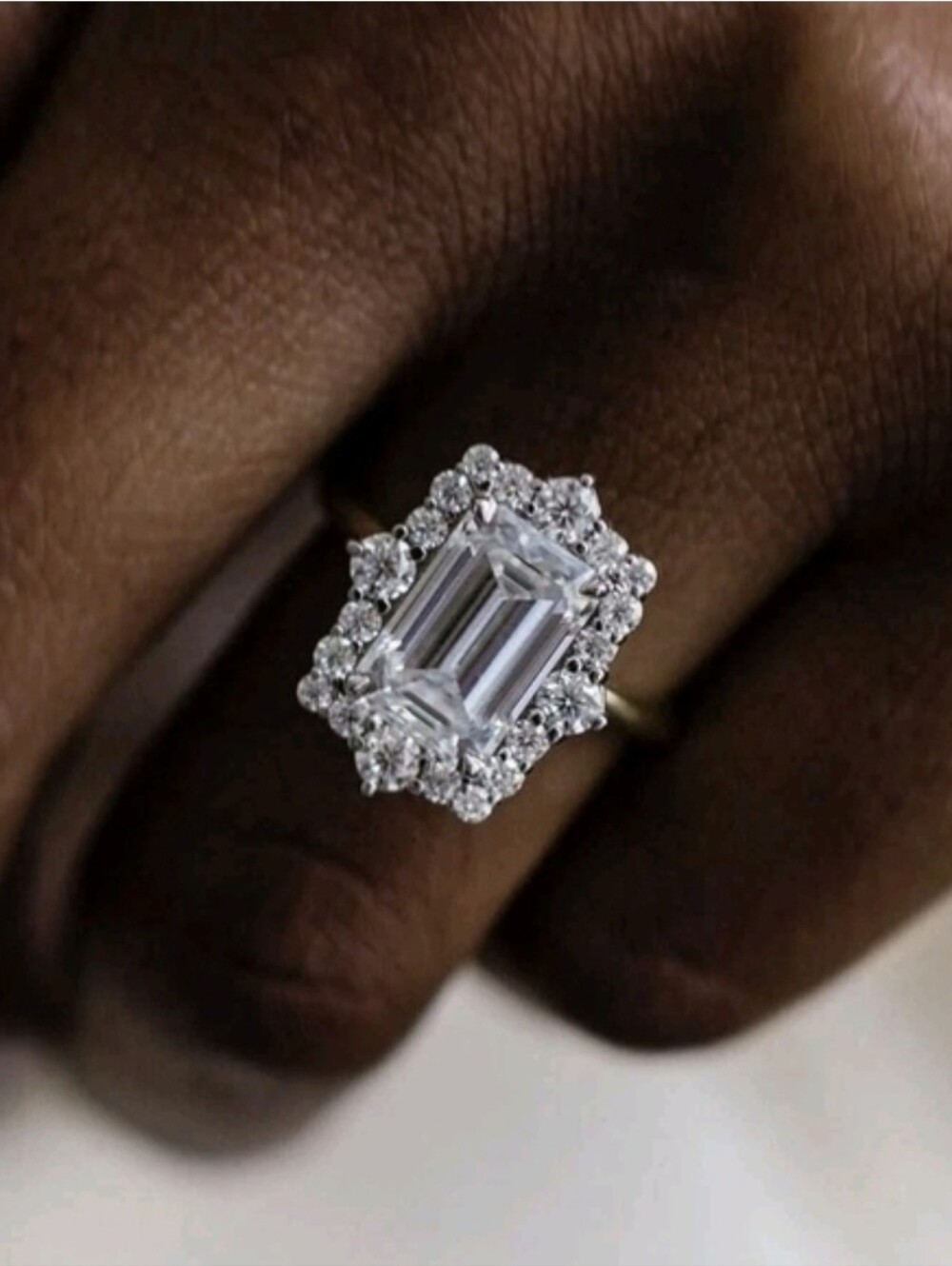GRA 4 Carat Emerald Cut Halo Cathedral Moissanite Ring In Size 7 US*New